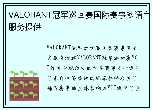 VALORANT冠军巡回赛国际赛事多语言服务提供