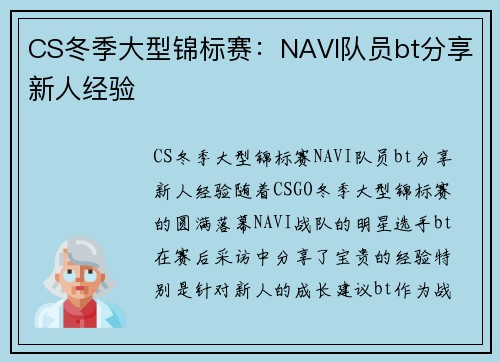 CS冬季大型锦标赛：NAVI队员bt分享新人经验