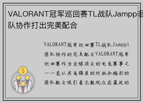 VALORANT冠军巡回赛TL战队Jamppi团队协作打出完美配合