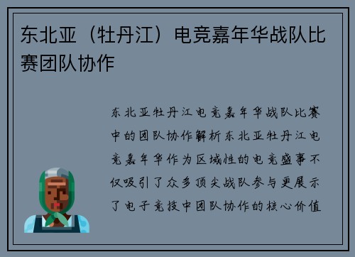 东北亚（牡丹江）电竞嘉年华战队比赛团队协作